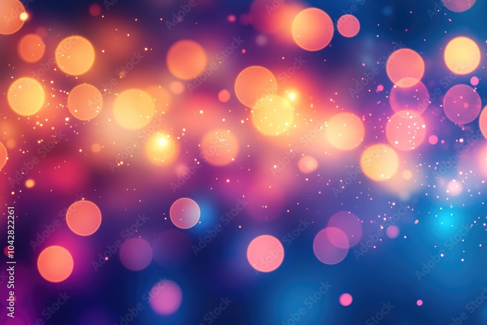 Poster Abstract colorful background with blurred bokeh lights and glitter particles