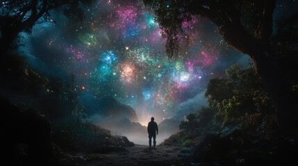 Fototapeta premium Stunning Firework Display in Cosmic Landscape
