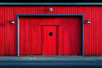Red Wooden Garage Door with a Single Round Window