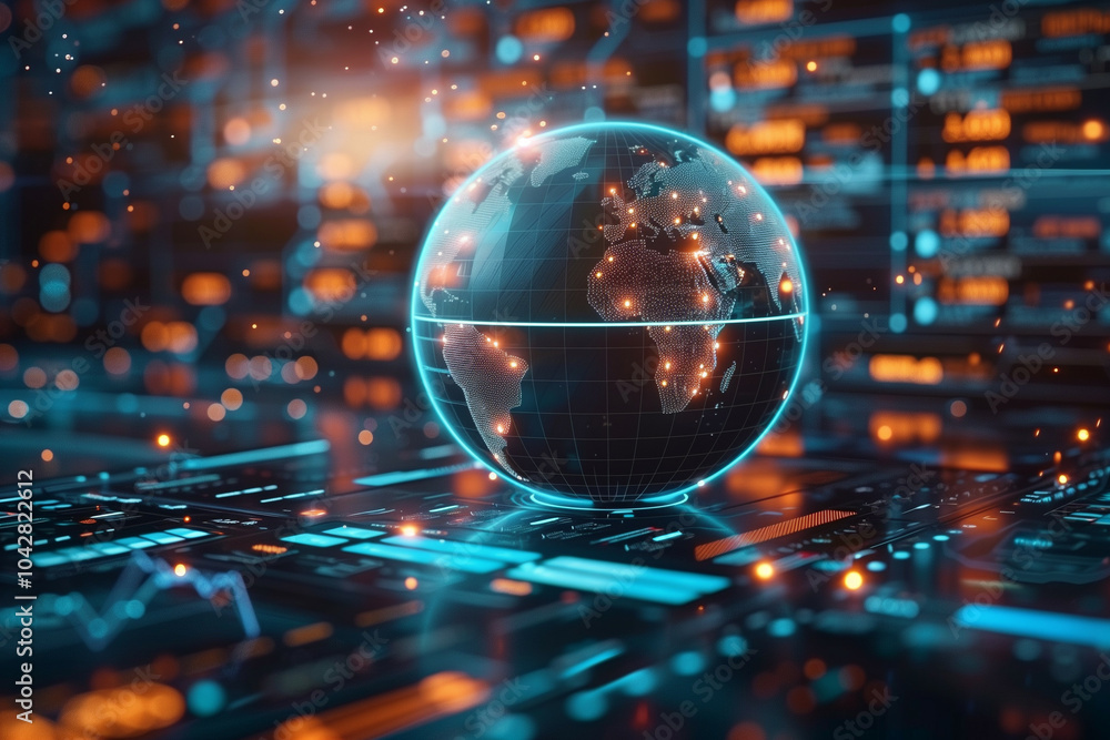 Aufkleber digital financial globe on a futuristic interface with network connections and cyber security