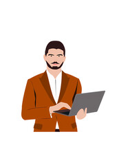 Businessman with a laptop 2D flat art illustrate 