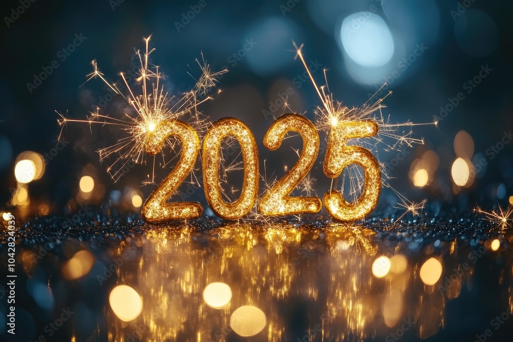 Poster 2025 sparkling numbers celebrating new year's eve with fireworks effect