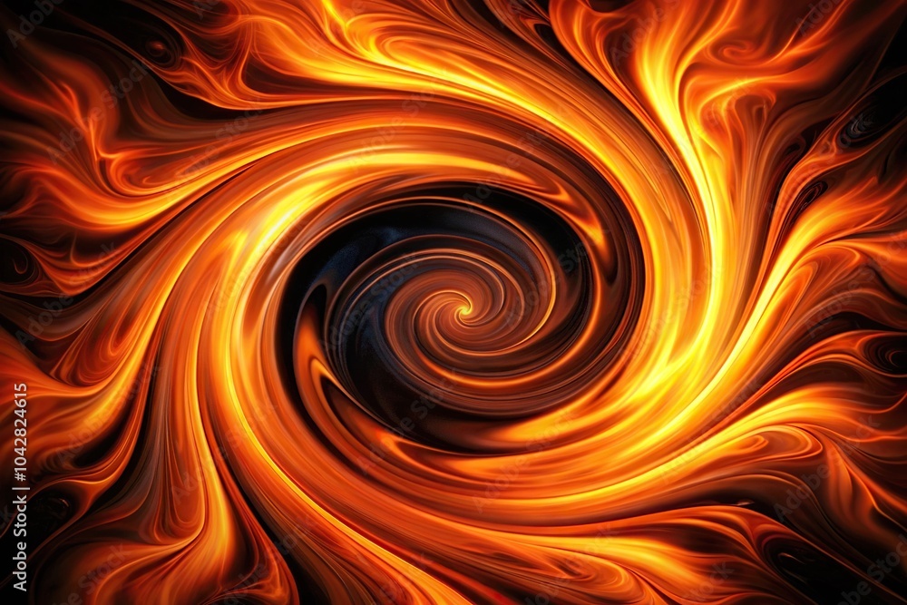 Wall mural fiery orange and black swirling background with reflection on water