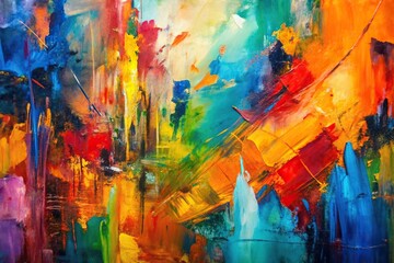 Dynamic abstract painting with bold strokes in clear light