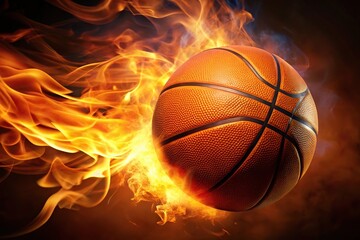 Obraz premium Flaming basketball against mirrored background