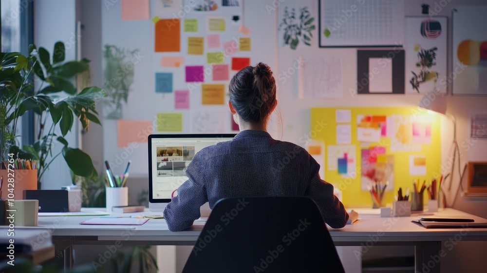 Fototapete Designer Creating on Digital Tablet in Modern Workspace