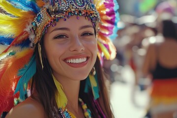 Fototapeta premium Woman with colorful headpiece smiling