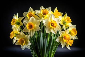 Naklejka premium Floral arrangement with daffodils on black background