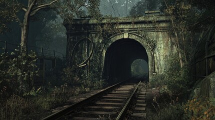 Eerie Railway Tunnel Surrounded by Nature