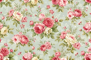 floral classic seamless print in shabby chic style long shot