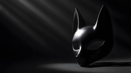 The silhouette of the fox mask is projected onto a black surface with elongated shadows emphasizing its sleek design