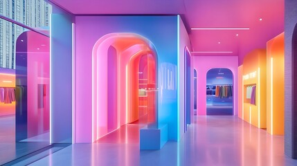 Holographic Pop Up Shops Targeting Optimal Customer Demographics in Vibrant Neon Cityscape