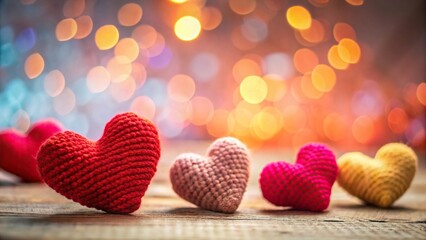 Obraz premium Knitting small hearts with bright background