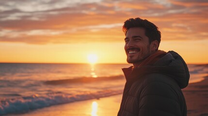 Fototapeta premium Man on Beach at Sunset