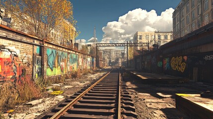 Fototapeta premium Railway Tracks in an Urban Landscape