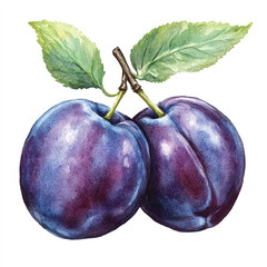 Damson plum fruit watercolor clipart illustratration