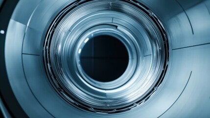 An extreme close-up of a superconducting magnet coil used in magnetic resonance imaging (MRI) machines, MRI technology style, photo of