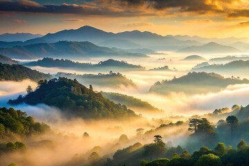Fototapeta premium Landscape of morning mist with mountain layer close-up
