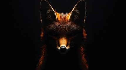 Shadows of the fox mask are distorted across the black background creating a dramatic effect with its long ears