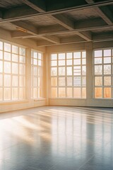 Obraz premium Empty Room with Large Windows and Skateboard