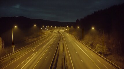 Obraz premium Night Highway with Streetlights and Calm Atmosphere