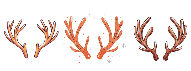 Hand Drawn Antler Set. Collection Set Illustration.on transparent, white background, isolate PNG