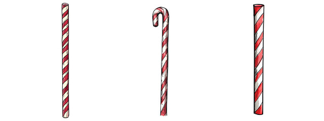 Obraz premium Red and White Candy Cane Illustration. Collection Set Illustration.on transparent, white background, isolate PNG
