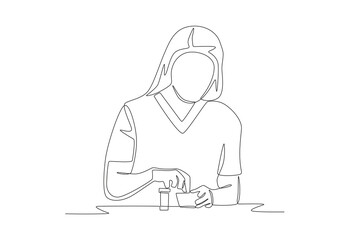 Pharmacist crushing medicine. Pharmaceutical companies concept one-line drawing