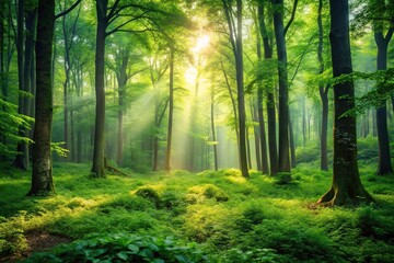 Enchanting forest landscape with dense woods and lush greenery