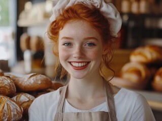 Woman holding bread tray