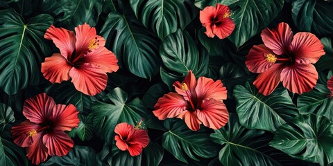 Red Flowers with Green Leaves