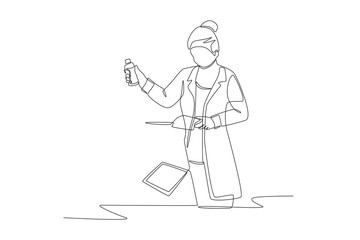 Pharmacist looking for medicine. Pharmaceutical companies concept one-line drawing