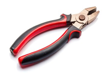 Obraz premium Forced perspective of wire cutter pliers with red and black handles isolated