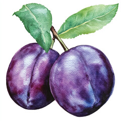 Damson plum fruit watercolor clipart illustratration
