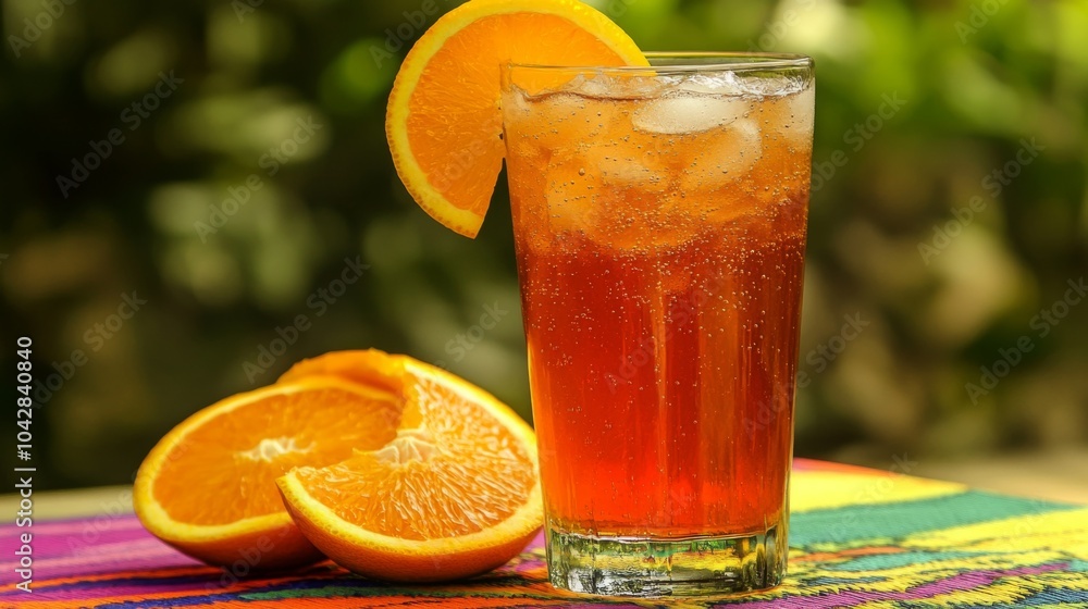 Poster Refreshing Citrus Drink with Ice and Orange Slice