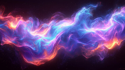 Colorful Abstract Neon Energy Wave Against Black Background in Space