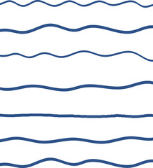 Wavy stripes print background. uneven hand drawn waves vector pattern. Striped abstract template. Cute squiggle streaks texture. blue bars on white backdrop.