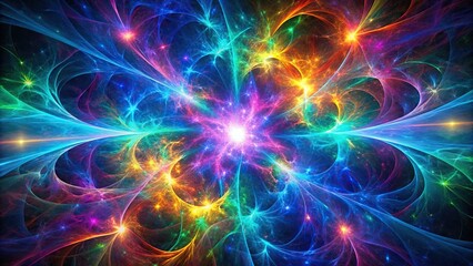 Obraz premium Energy of fractal realms in the form of waves colored in neon colors wallpaper Panoramic