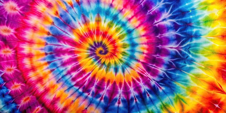 Energetic wavy tie dye cloth in pink, purple, blue, orange, and yellow palette close-up