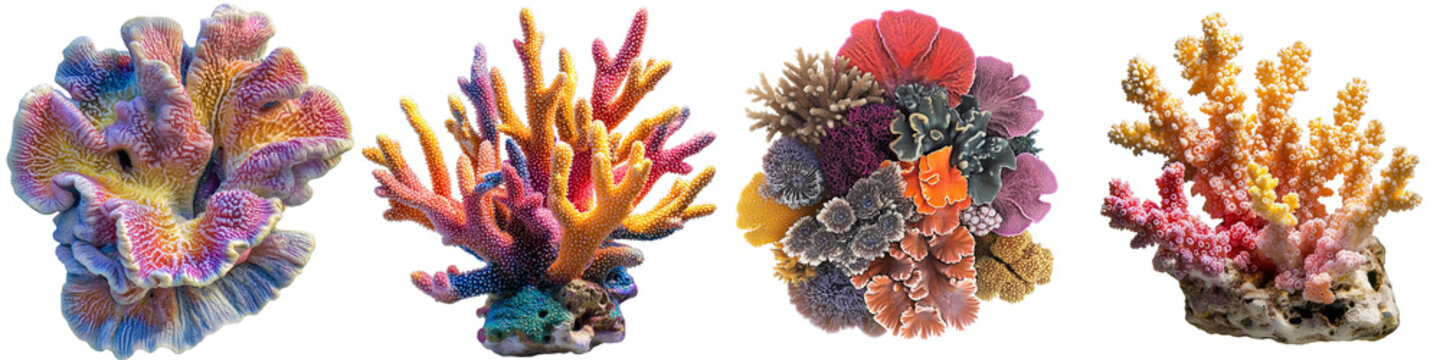 Set of a Colorful Cora, isolated on a transparent background.