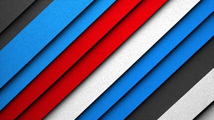 Obraz premium Colorful Abstract Diagonal Stripes in Red, Blue, White, and Black with Textured Surface