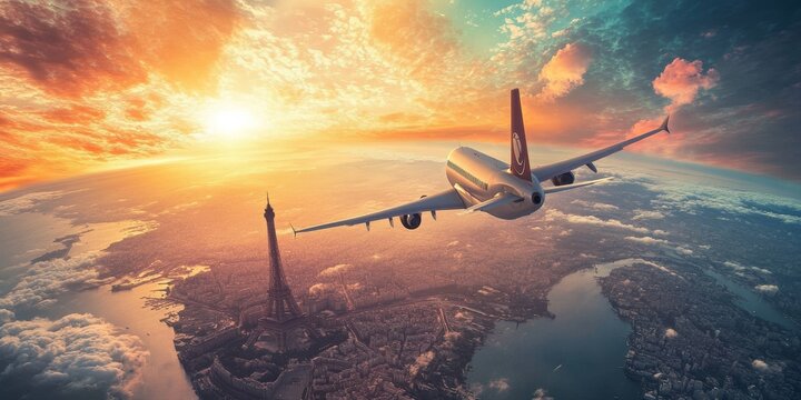 Exploring famous places around the world by flying in an airplane