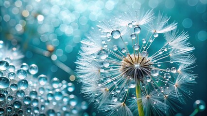 Obraz premium fragile dandelion seeds with raindrops