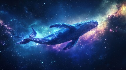 Fototapeta premium Cosmic whale swimming through galaxy with vibrant space colors and stars