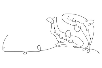 One continuous line drawing of couple of dolphin. Sea animal in wildlife in simple linear style. Summer concept in Editable stroke. Doodle vector illustration