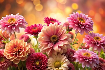 Fototapeta premium Close-Up of various pink and brown flowers with colorful background