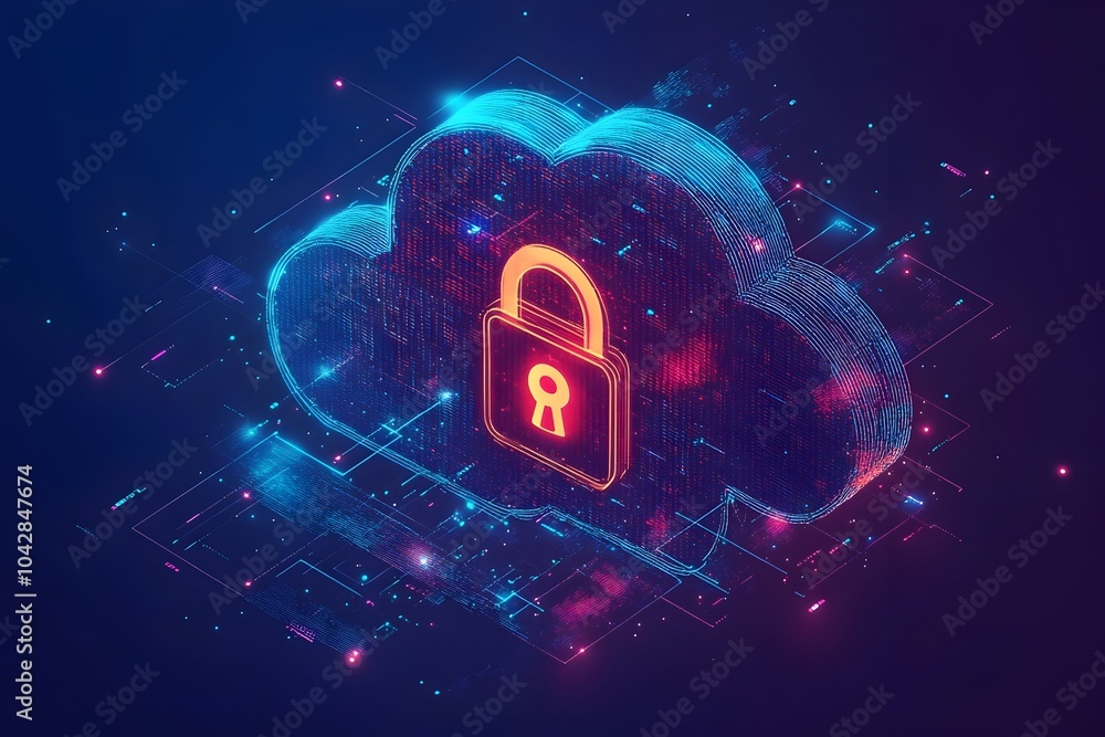 Poster abstract of cloud security services with secure padlock symbol