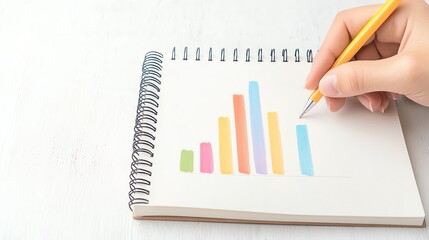 Hand drawing bar graph on notebook page.