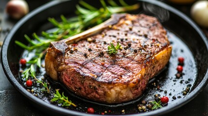 Juicy Grilled Steak with Fresh Herbs and Spices