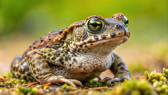 Close-Up photo of a magnificent natterjack toad, bufo epidalea calamita, a rare amphibian in the UK